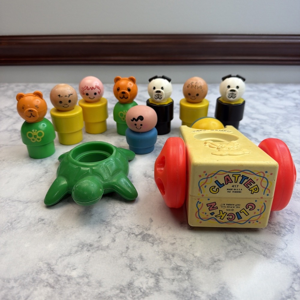 VTG Fisher Price 8 Jumbo Little People Bath Toys Click Clatter Turtle Dog Bear